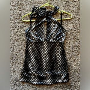 Silk halter top with peek-a-boo front panel